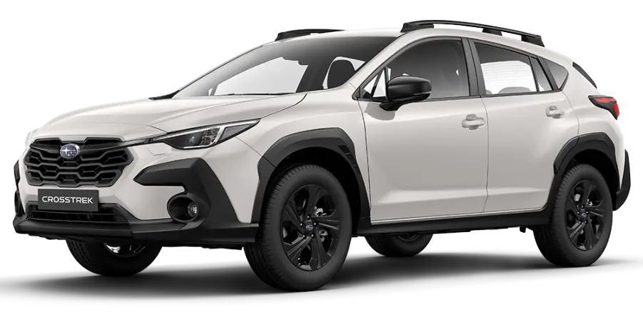 SUV Subaru Crosstrek, color blanco sobre fondo blanco. 